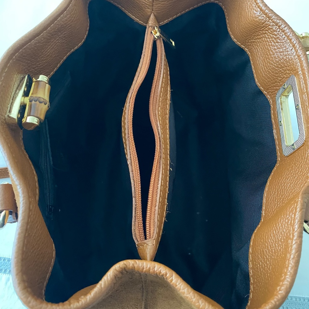 Italian leather/suede pocketbook with bamboo handles - Picture 4 of 6